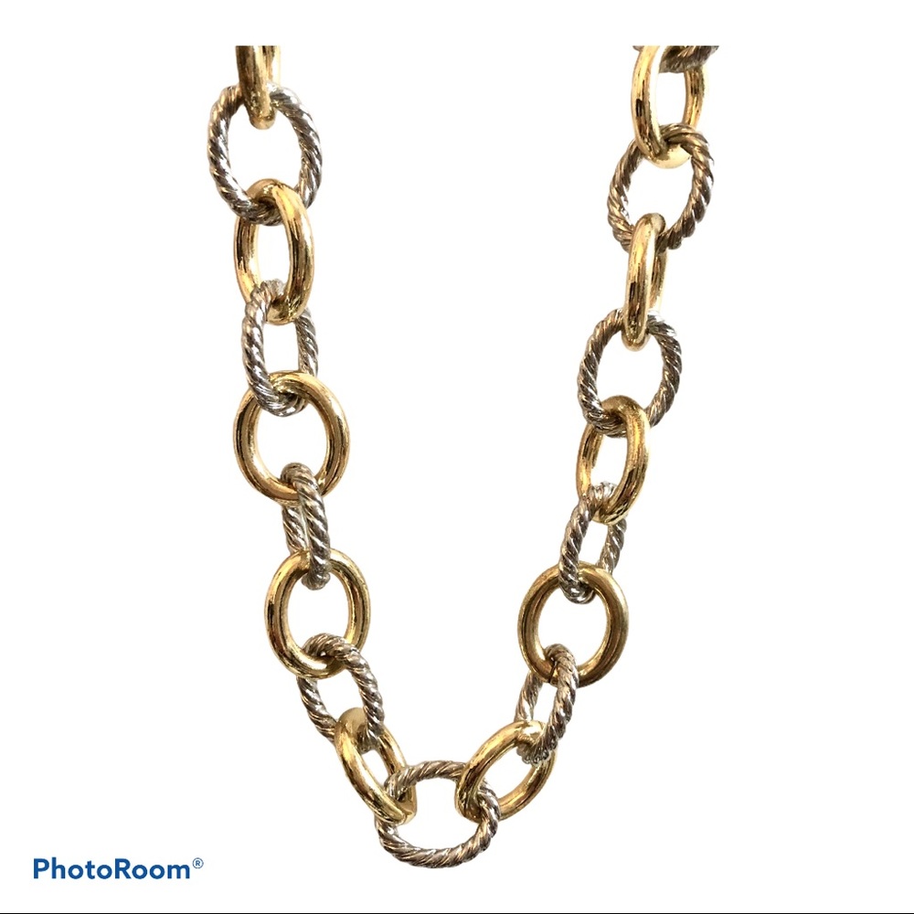Boho Statement Necklace Long Bold Cool Extra Chunky Gold with Silver Link Big